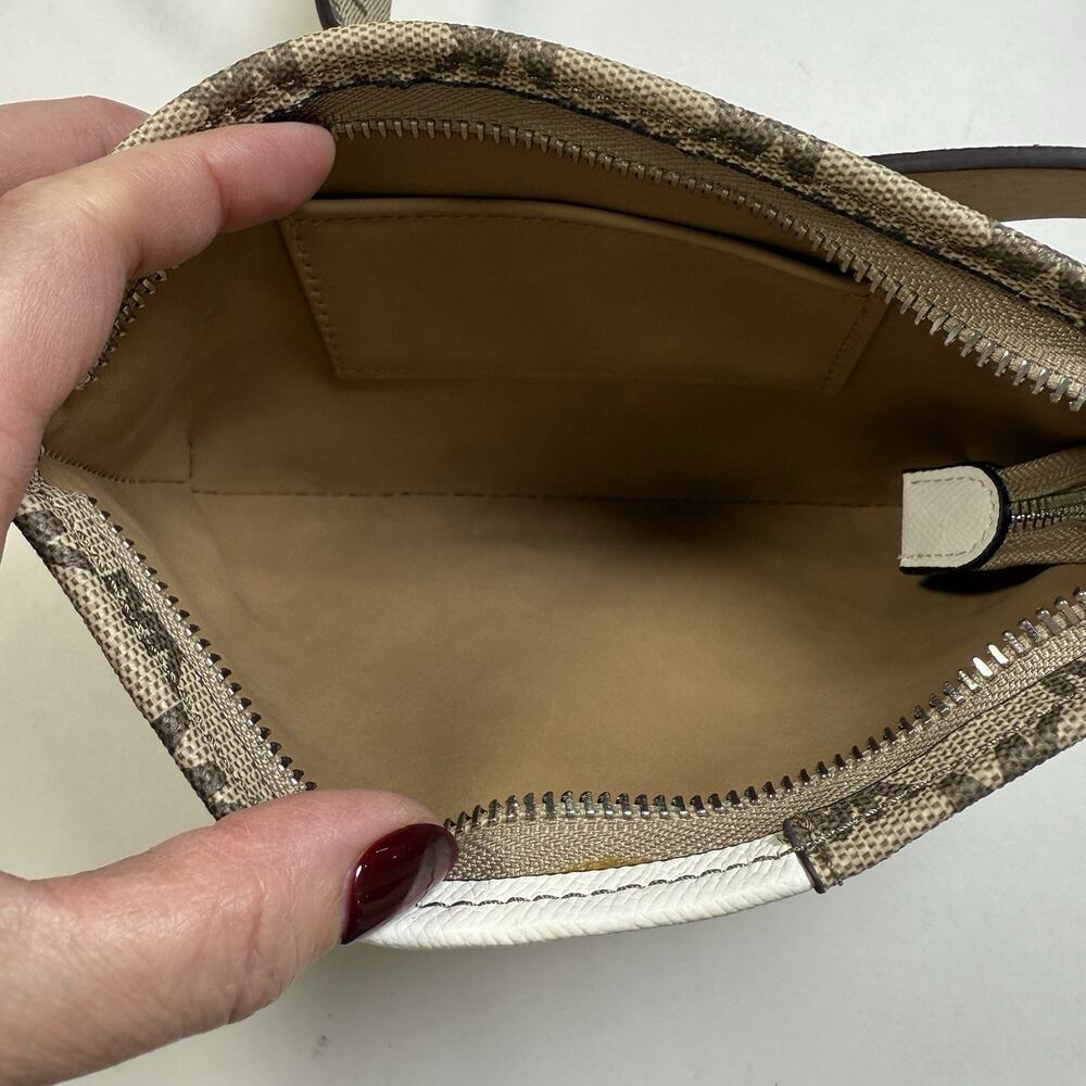 Michael Kors Signature Belt Bag White Stripe‎ Adjustable Strap MK Logo Beige - Picture 6 of 9